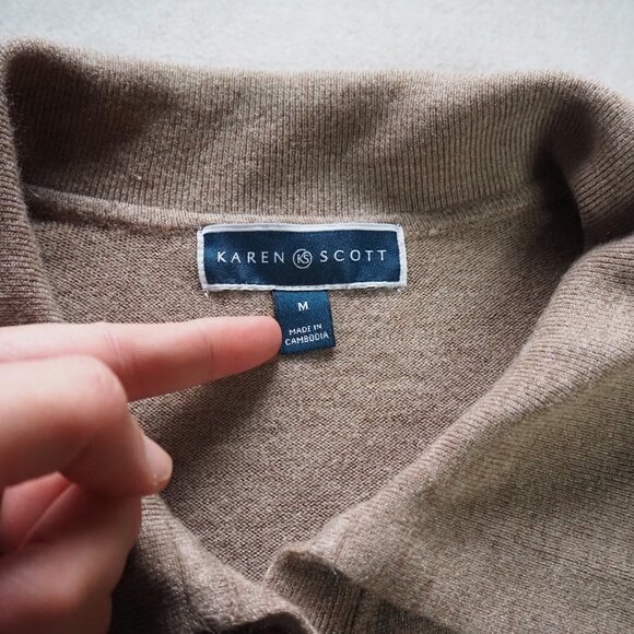 Karen Scott Luxsoft Cardigan Sweater Size M Medium Light Brown Shawl Collar Soft - Picture 4 of 8